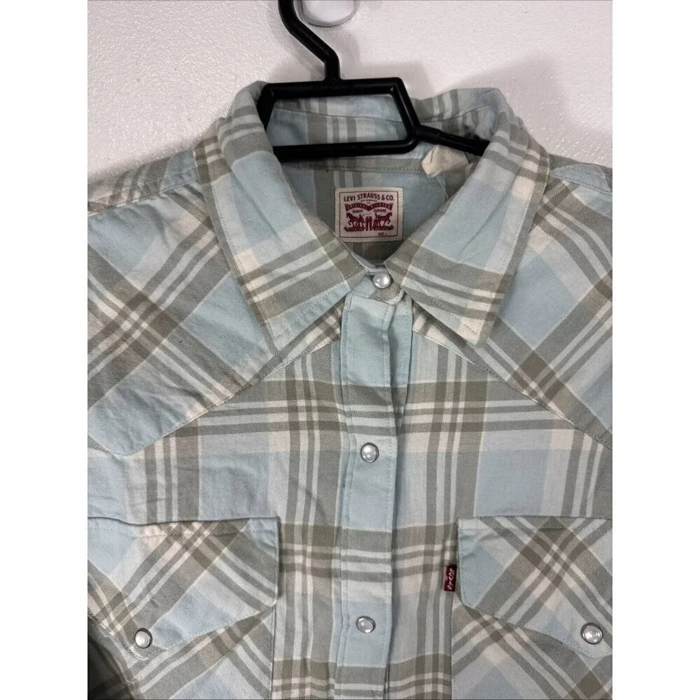 Levi’s Men's L Pearl Snap Western‎ Shirt Blue Plaid NWT